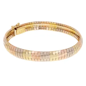 Italian 14k Tri-Color Gold Diamond Cut Omega Bangle Bracelet 7" 8mm 17. 6grams