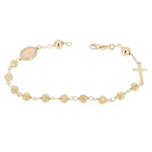 Italian 14k Yellow Gold Diamond-Cut Beaded Rosary Bracelet 5mm 7.5" 6.2 grams