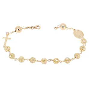 Italian 14k Yellow Gold Diamond-Cut Beaded Rosary Bracelet 7.5" 6mm 6.7 grams
