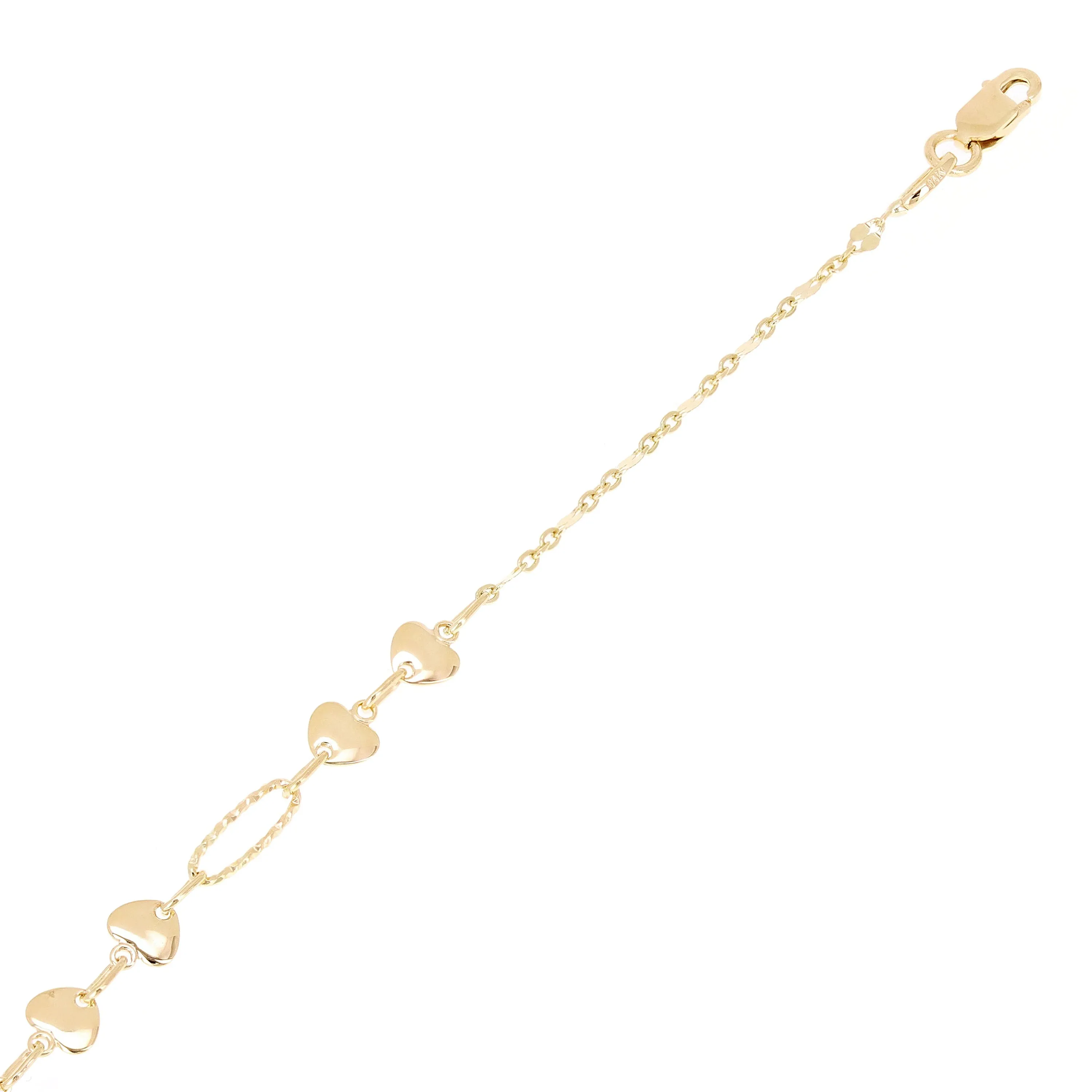 Italian 14k Yellow Gold Heart & Oval Link Anklet/ Bracelet 10.5" 4.9mm 2.5 grams