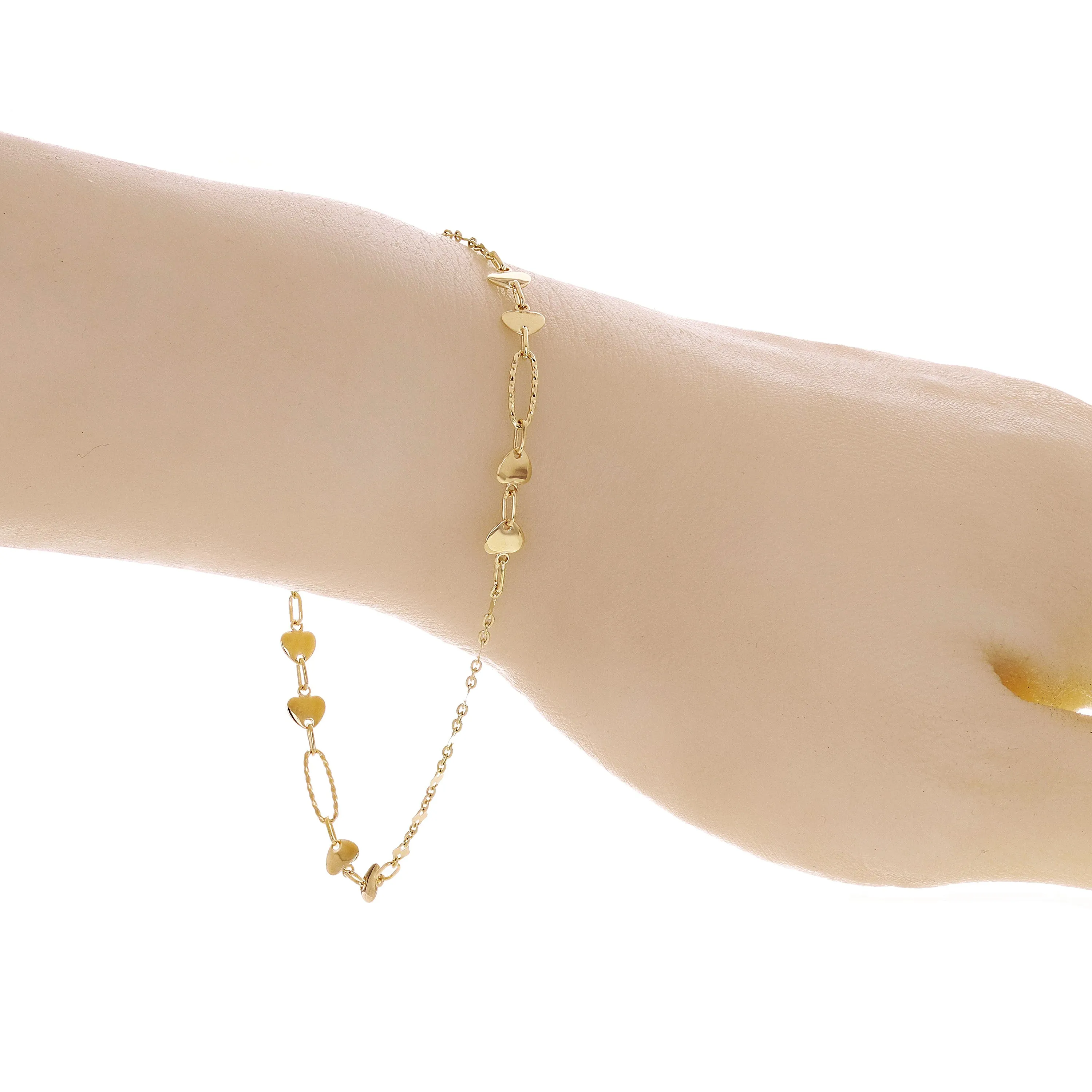 Italian 14k Yellow Gold Heart & Oval Link Anklet/ Bracelet 10.5" 4.9mm 2.5 grams