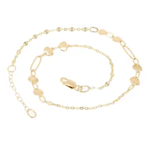 Italian 14k Yellow Gold Heart & Oval Link Anklet/ Bracelet 10.5" 4.9mm 2.5 grams