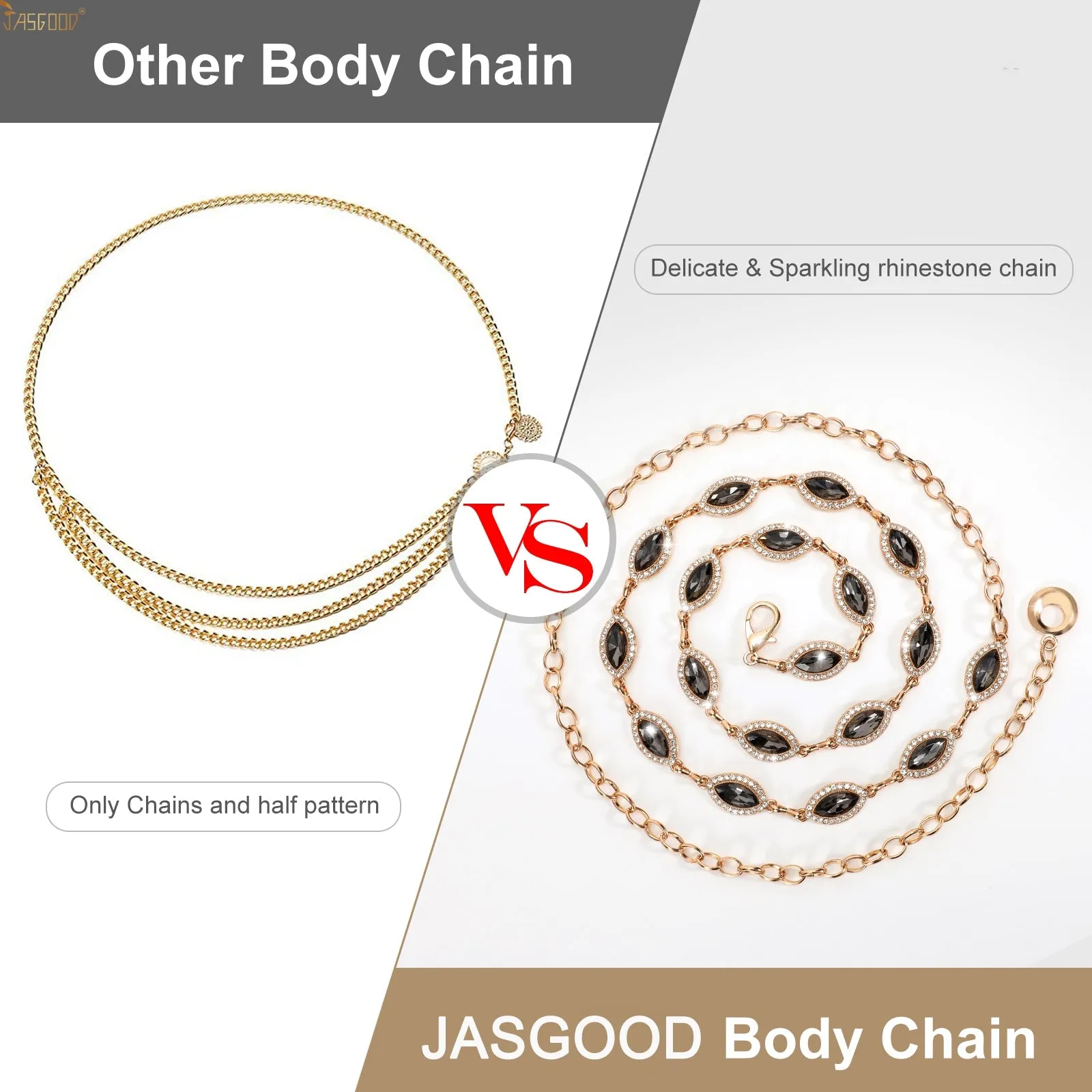 JASGOOD Halloween Women Chain Belts Rhinestone Belt Shiny Crystal Waist Belt for Ladies Dresses