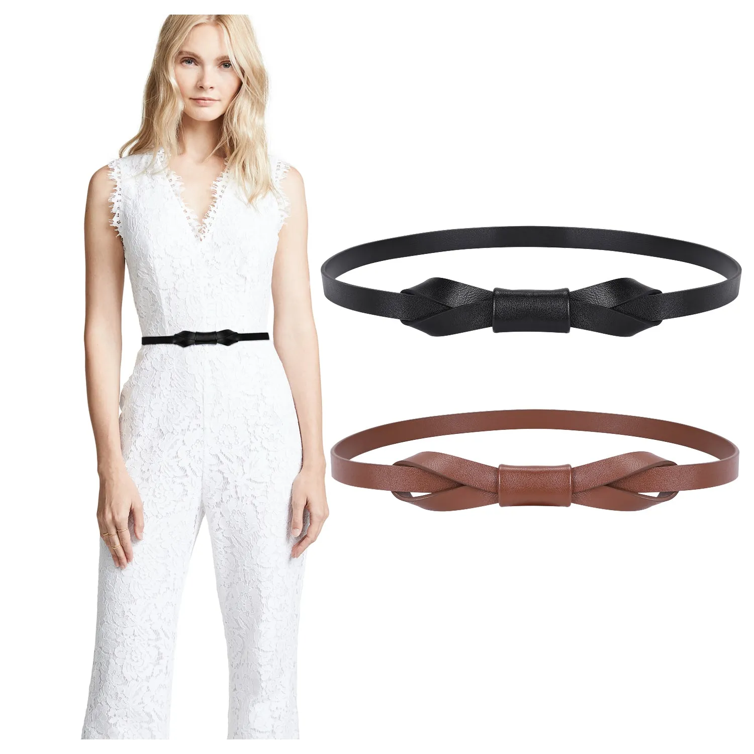 JASGOOD Women Leather Skinny Belt for Dress Adjustable Thin Waist Belt for Lady