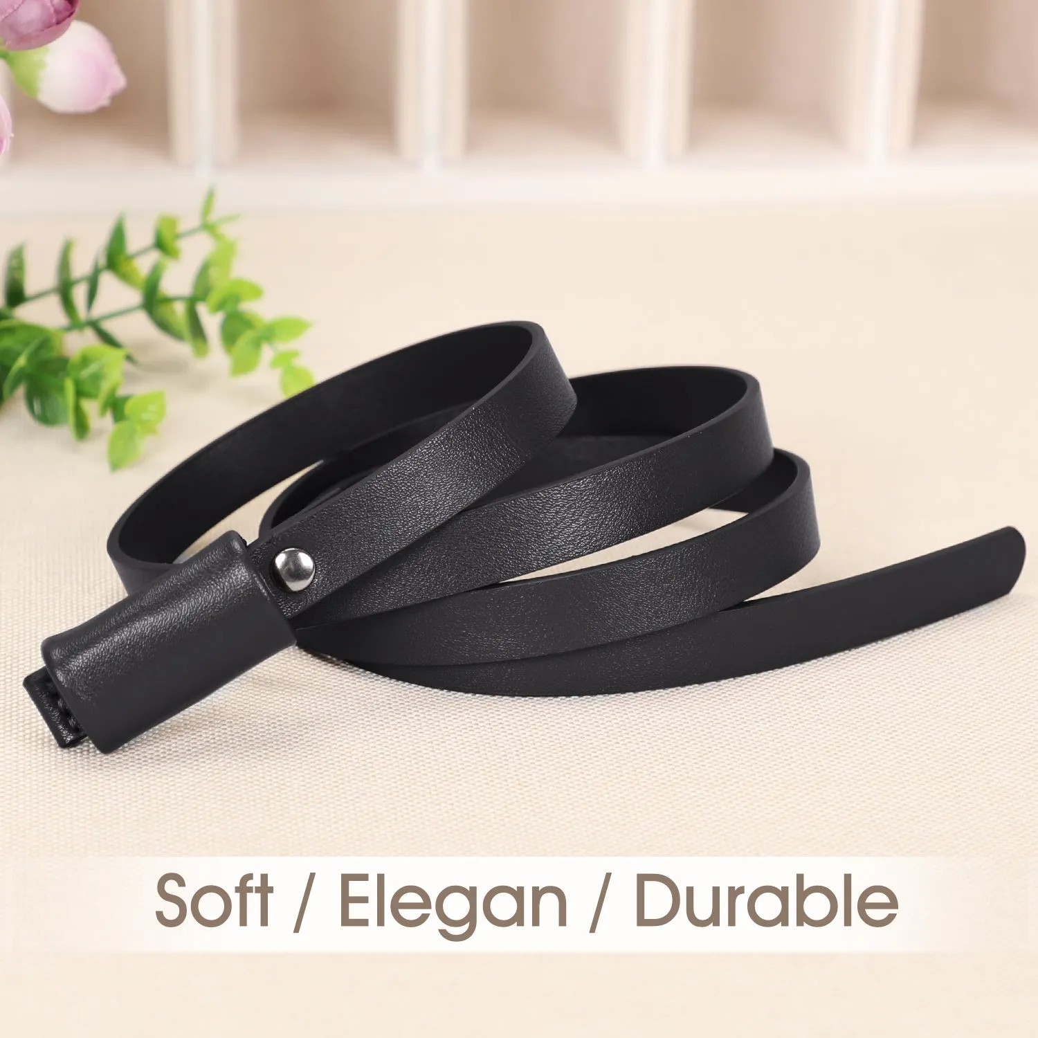JASGOOD Women Leather Skinny Belt for Dress Adjustable Thin Waist Belt for Lady