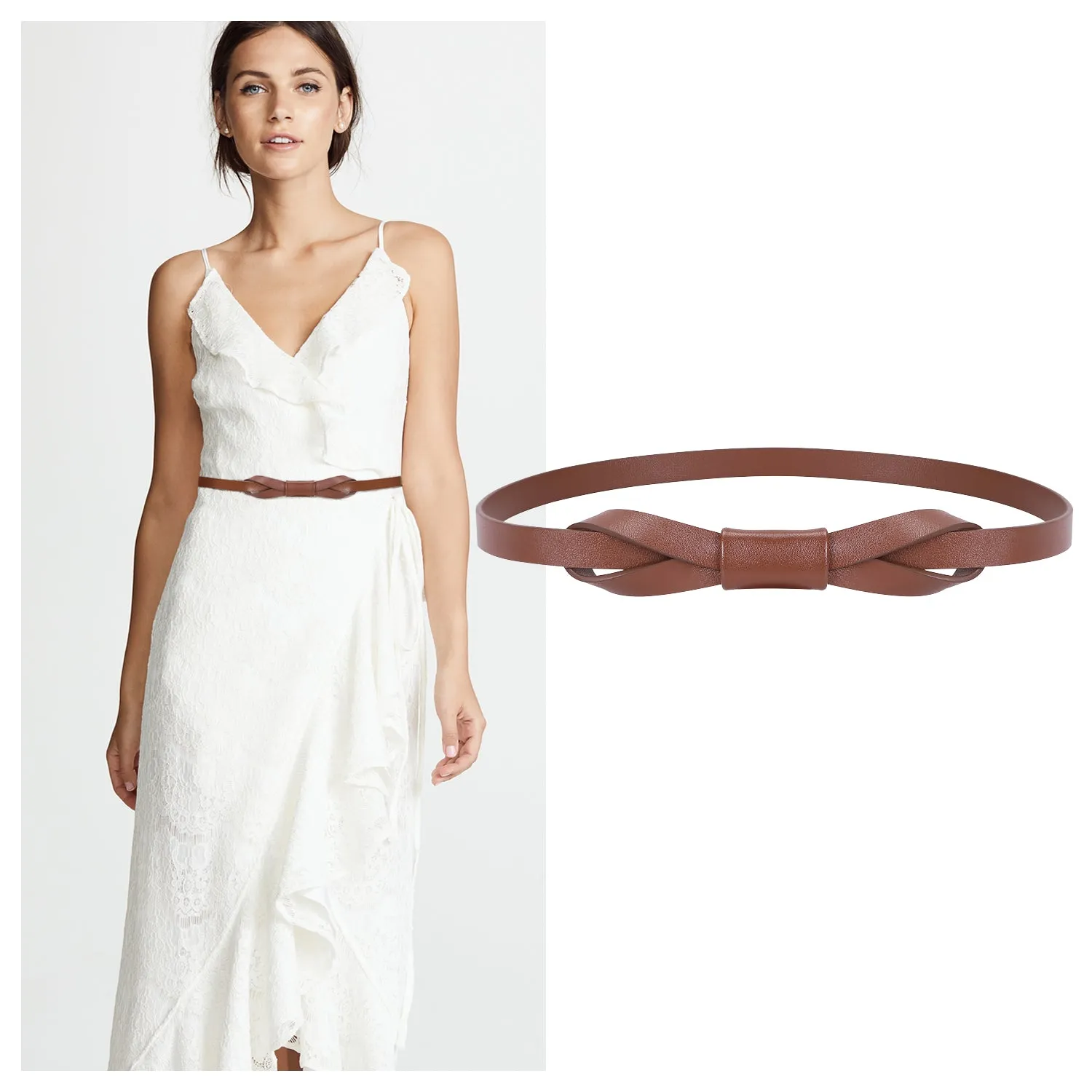 JASGOOD Women Leather Skinny Belt for Dress Adjustable Thin Waist Belt for Lady