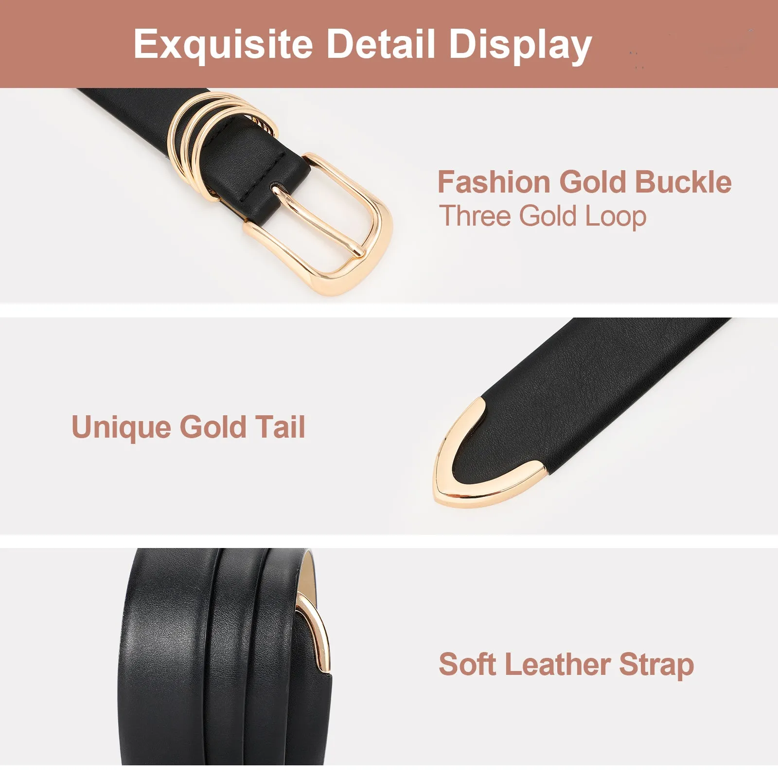 JASGOOD Women's Skinny PU Leather Belt Solid Color Thin Waist Belt with Gold Buckle for Jeans Pants 1/2 Width