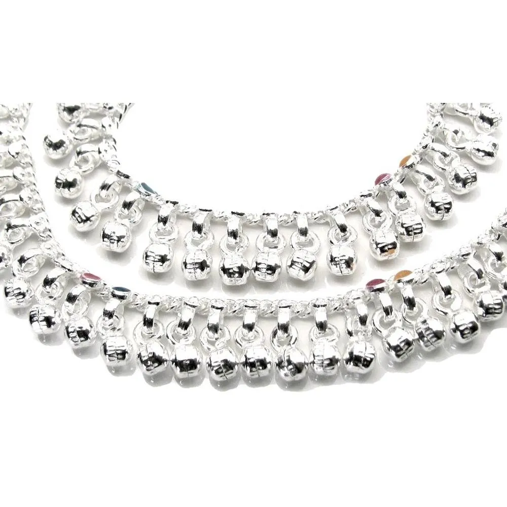 Jingle Bells Solid Silver Anklets Ankle chain Bracelet Kids Children's 5.1"