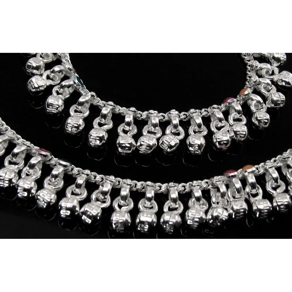 Jingle Bells Solid Silver Anklets Ankle chain Bracelet Kids Children's 5.1"