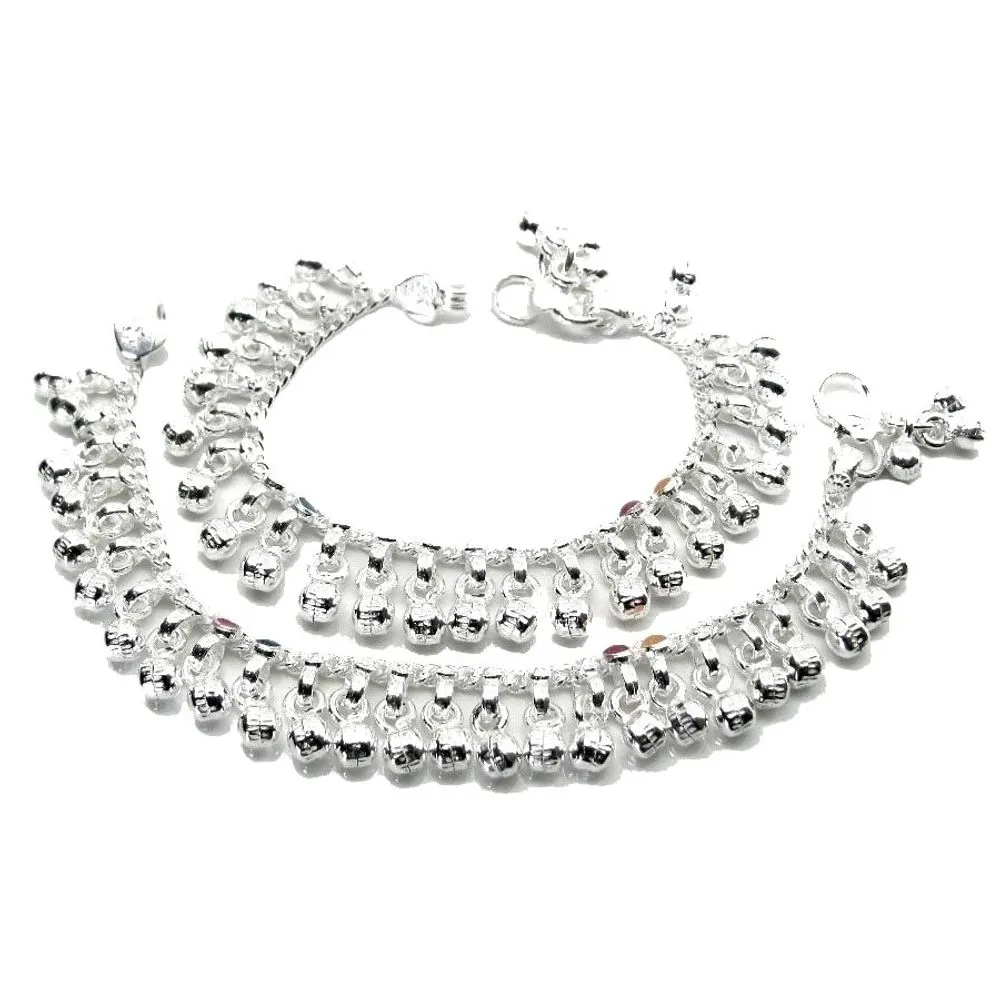 Jingle Bells Solid Silver Anklets Ankle chain Bracelet Kids Children's 5.1"