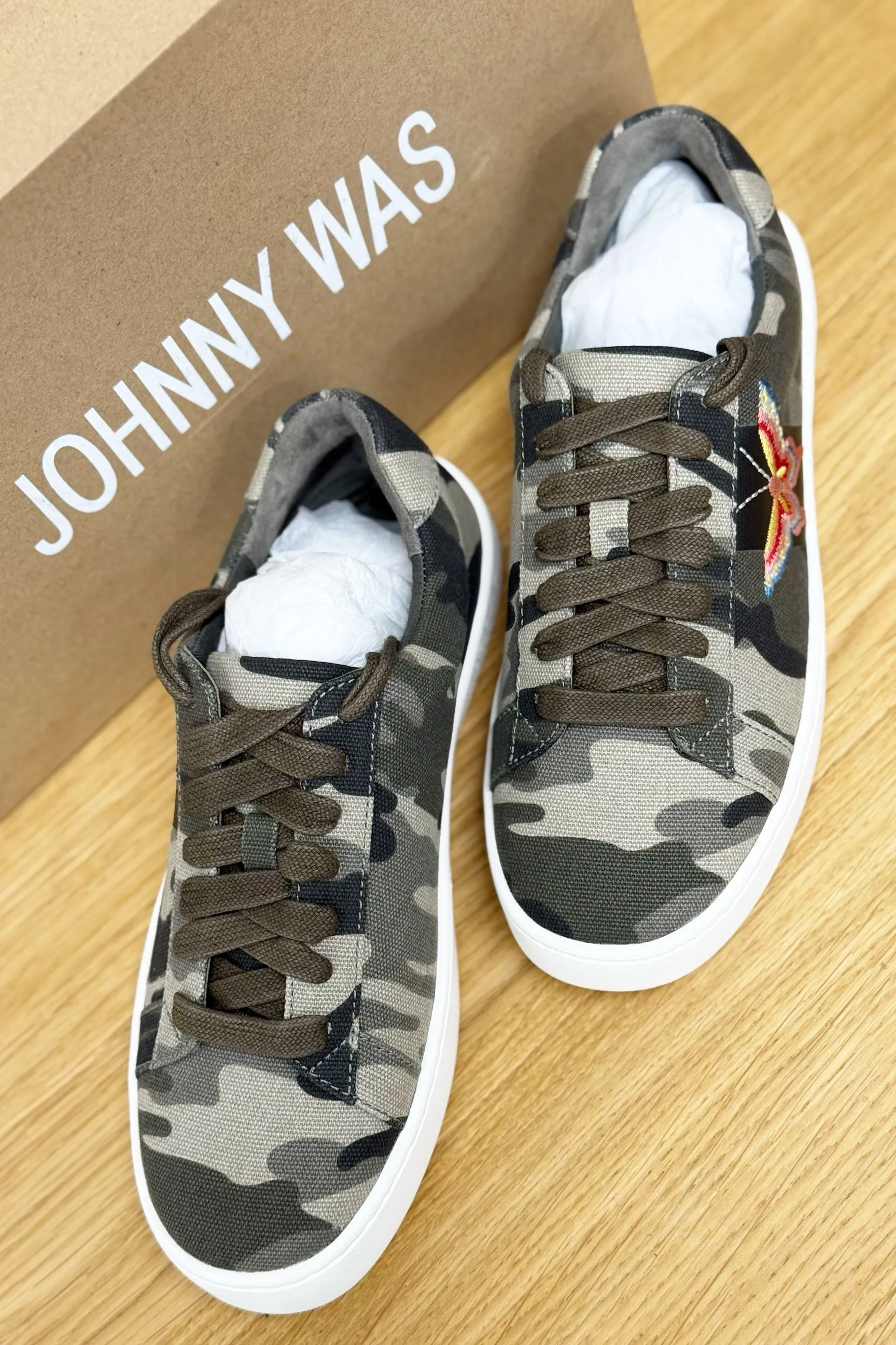 Johnny Was Camouflage Embroidered Canvas Sneaker JWS0011