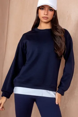 Jordan Navy White Hem Sweatshirt