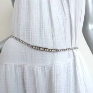 Judith Leiber Crystal Skinny Belt Silver Size 30