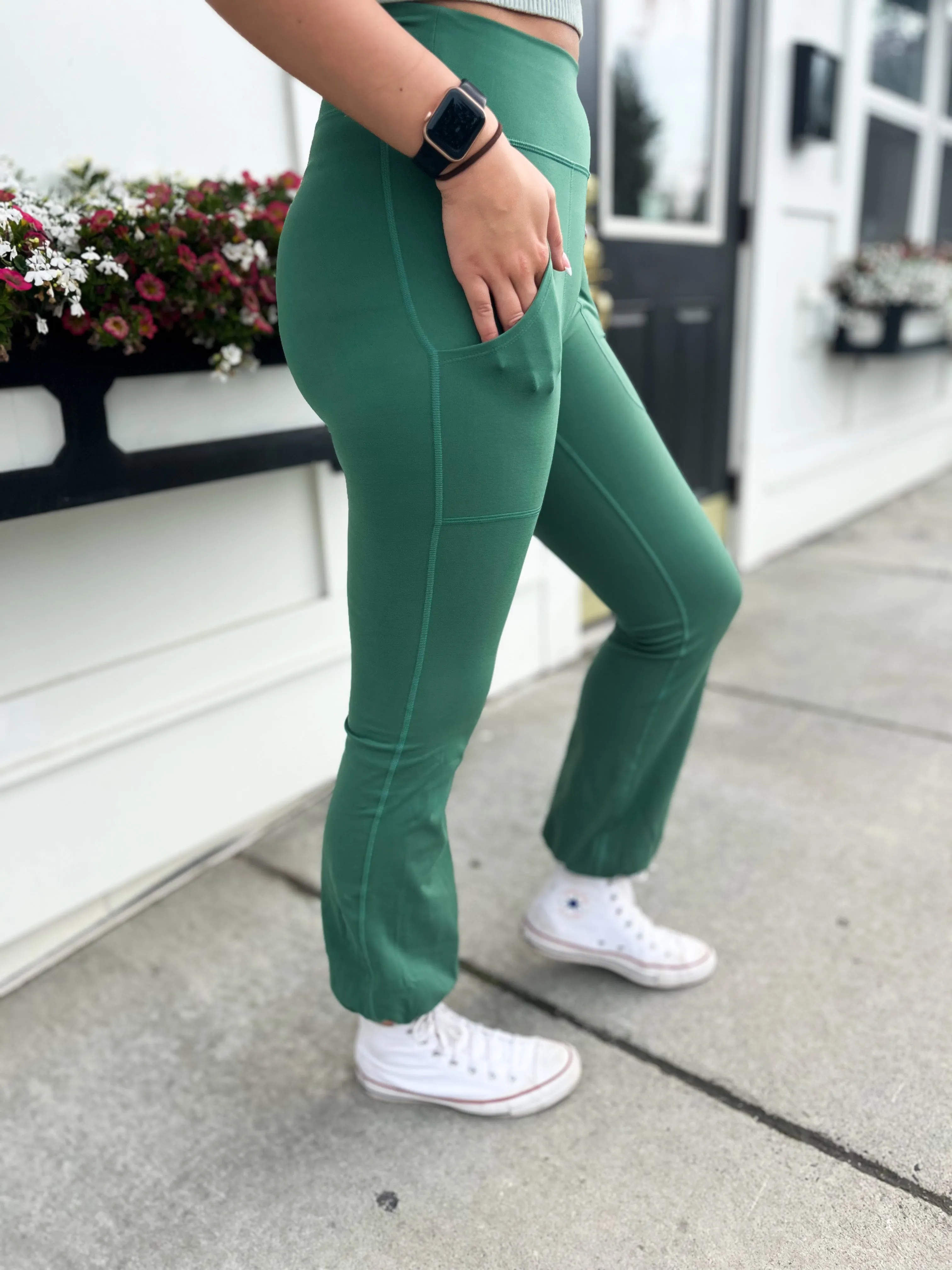 Just Go With It Bubble Hem Legging- Dark Basil