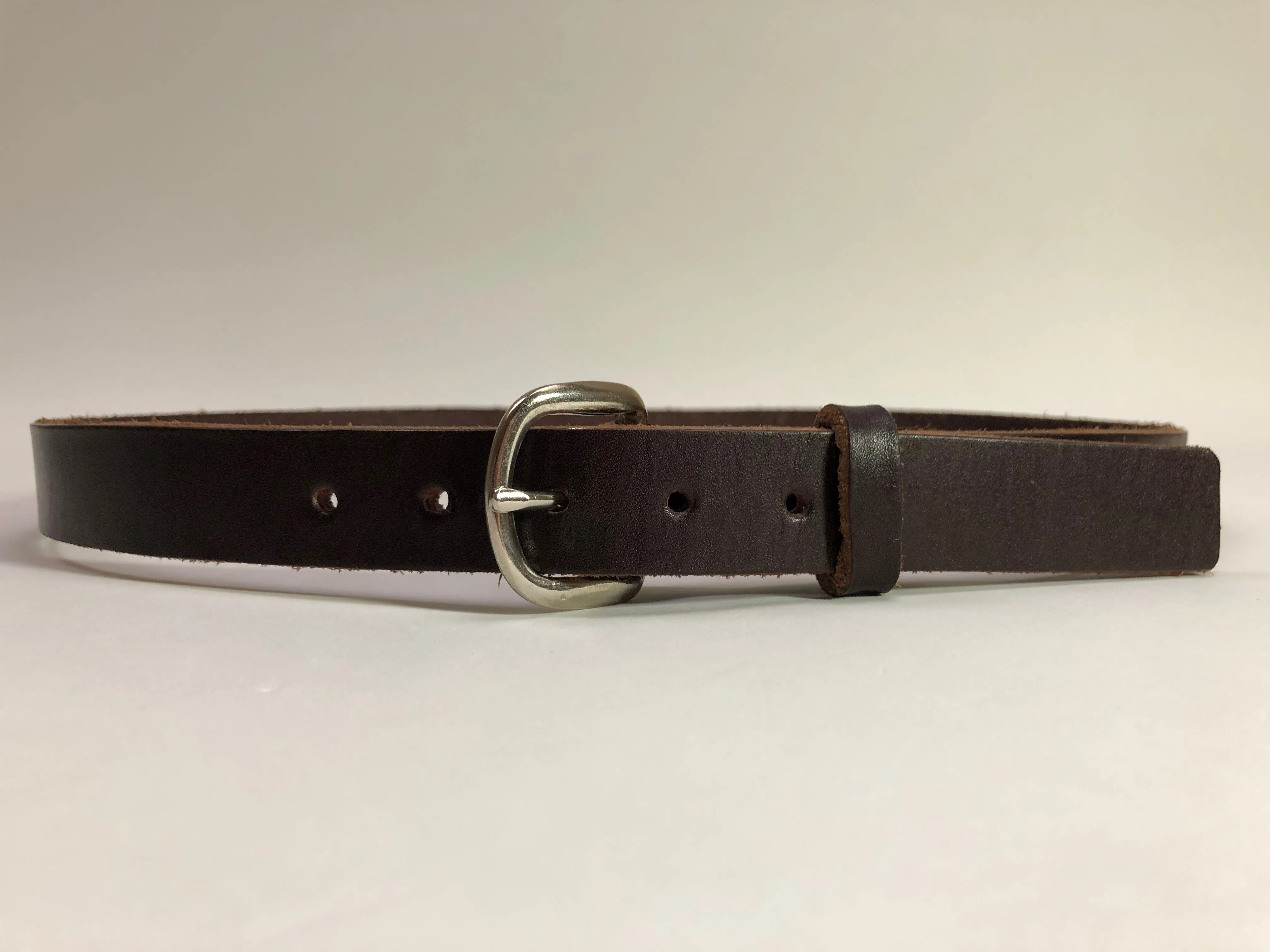 Kids Dark Brown Leather Belt with Smooth  Silver Tone Buckle 30Z12