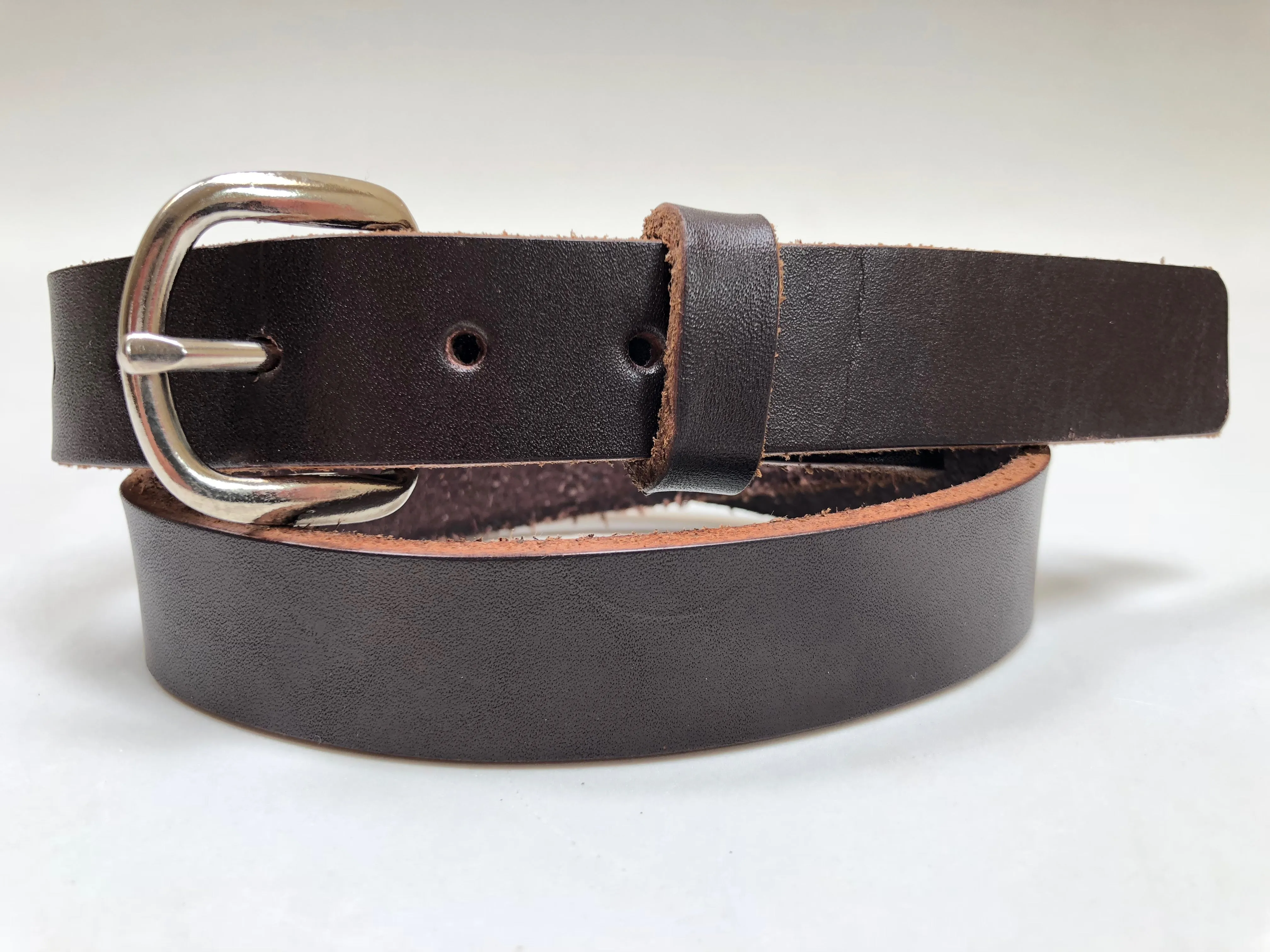 Kids Dark Brown Leather Belt with Smooth Silver Tone Buckle