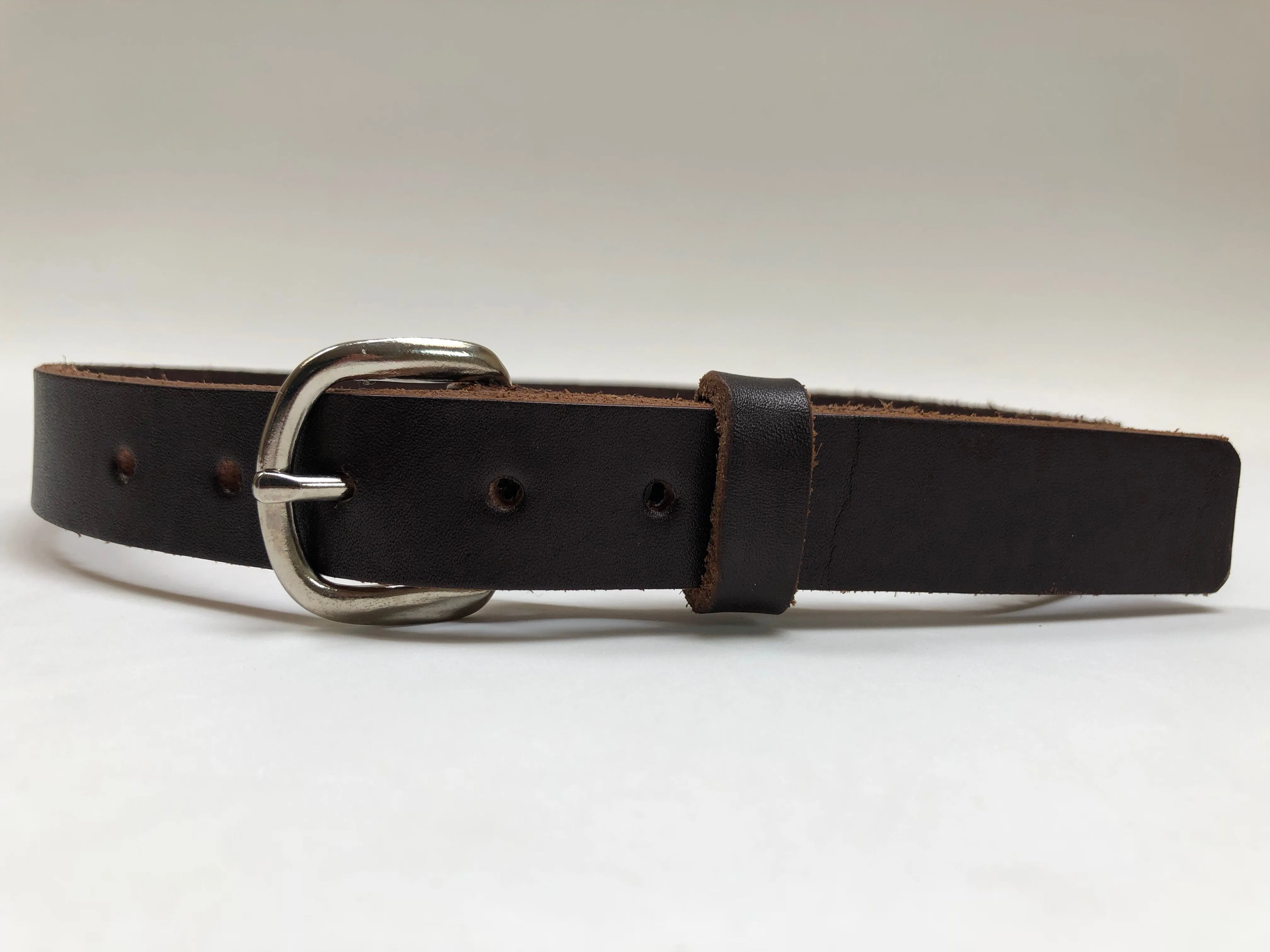 Kids Dark Brown Leather Belt with Smooth Silver Tone Buckle