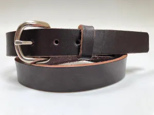 Kids Dark Brown Leather Belt with Smooth Silver Tone Buckle