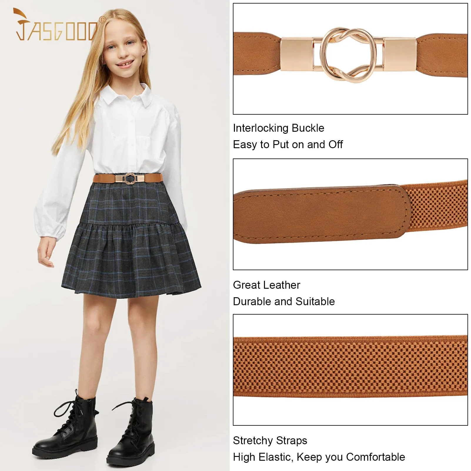 Kids Skinny Elastic Stretch Belts for girls with Easy Buckle Toddler School Uniform Dress Belts by JASGOOD