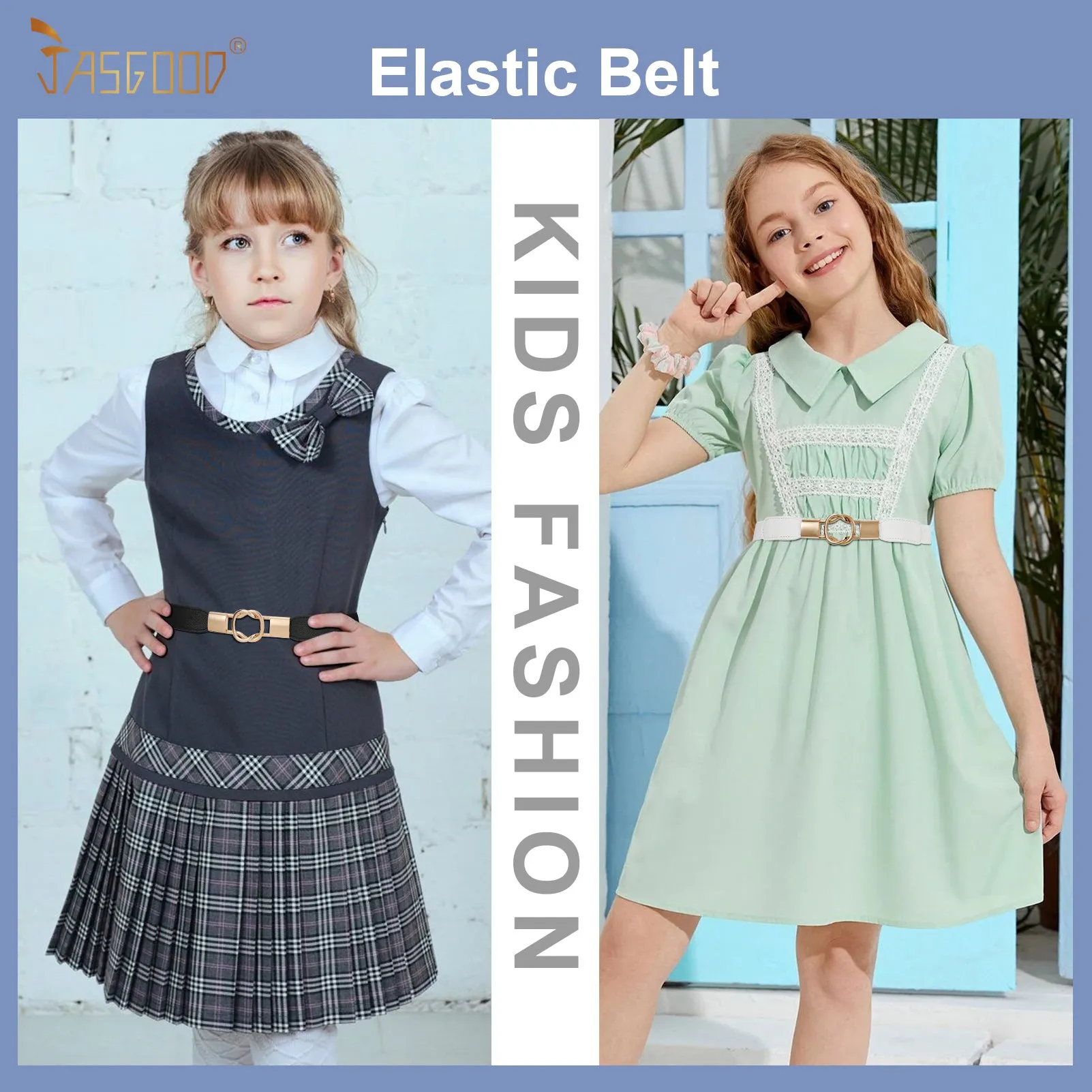 Kids Skinny Elastic Stretch Belts for girls with Easy Buckle Toddler School Uniform Dress Belts by JASGOOD