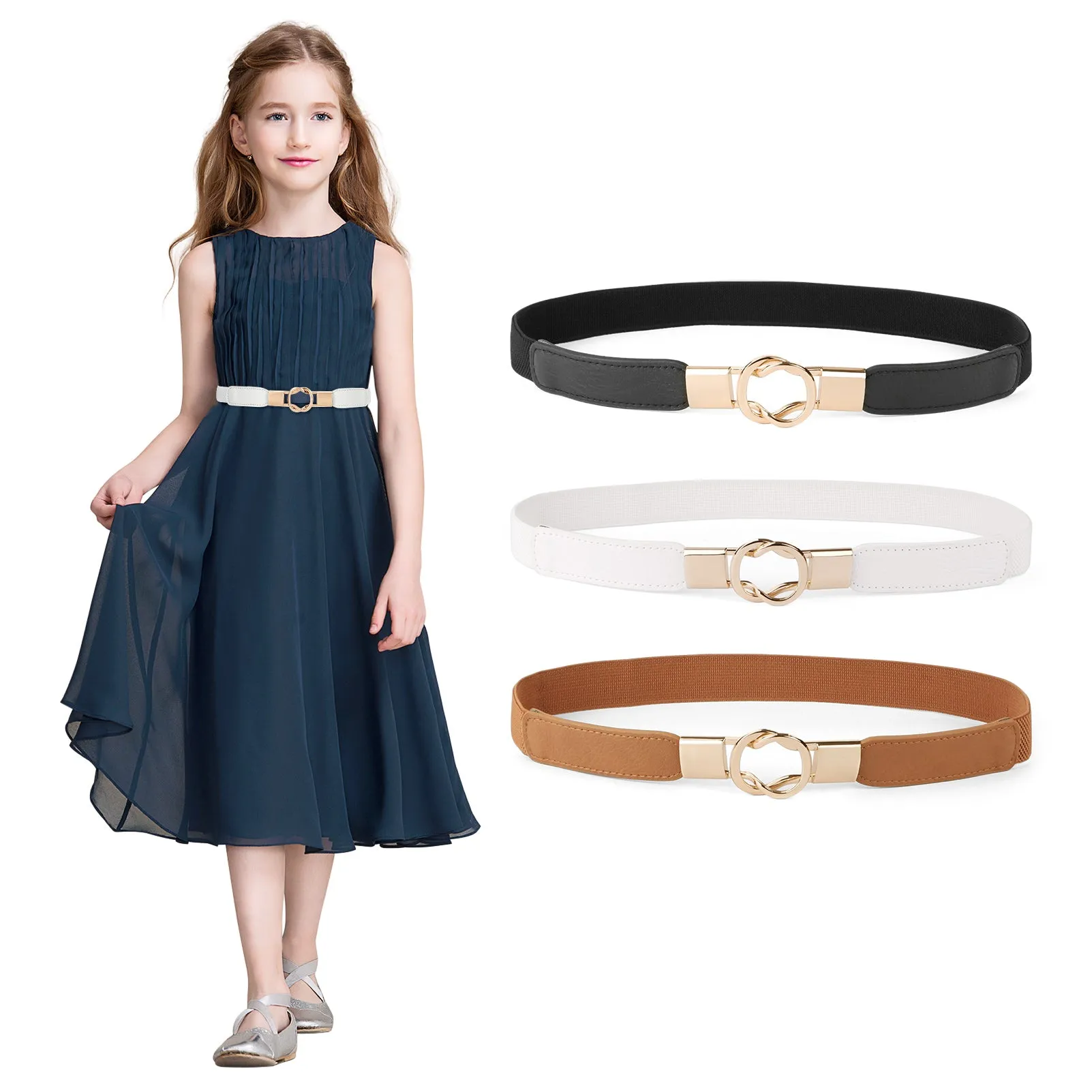 Kids Skinny Elastic Stretch Belts for girls with Easy Buckle Toddler School Uniform Dress Belts by JASGOOD