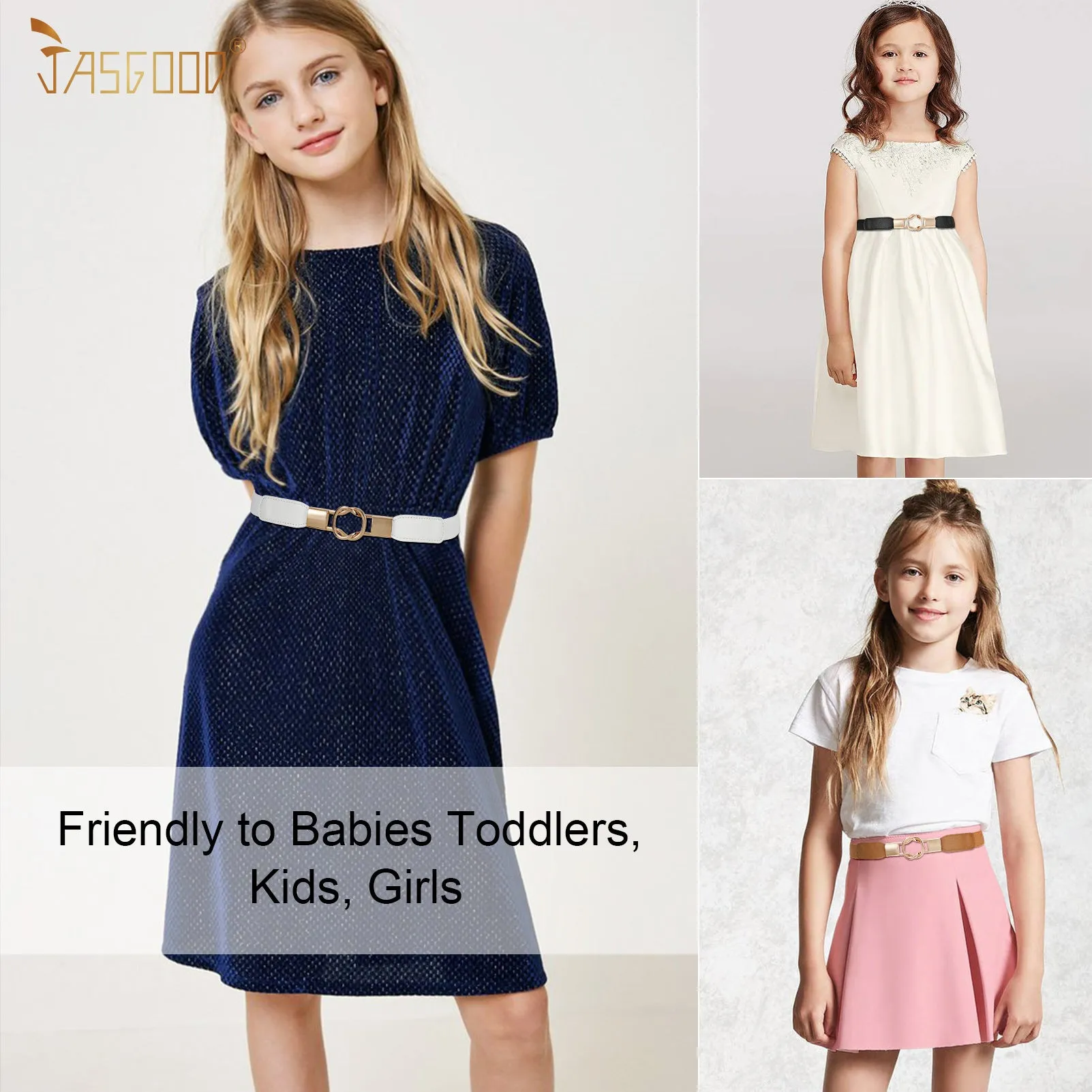 Kids Skinny Elastic Stretch Belts for girls with Easy Buckle Toddler School Uniform Dress Belts by JASGOOD