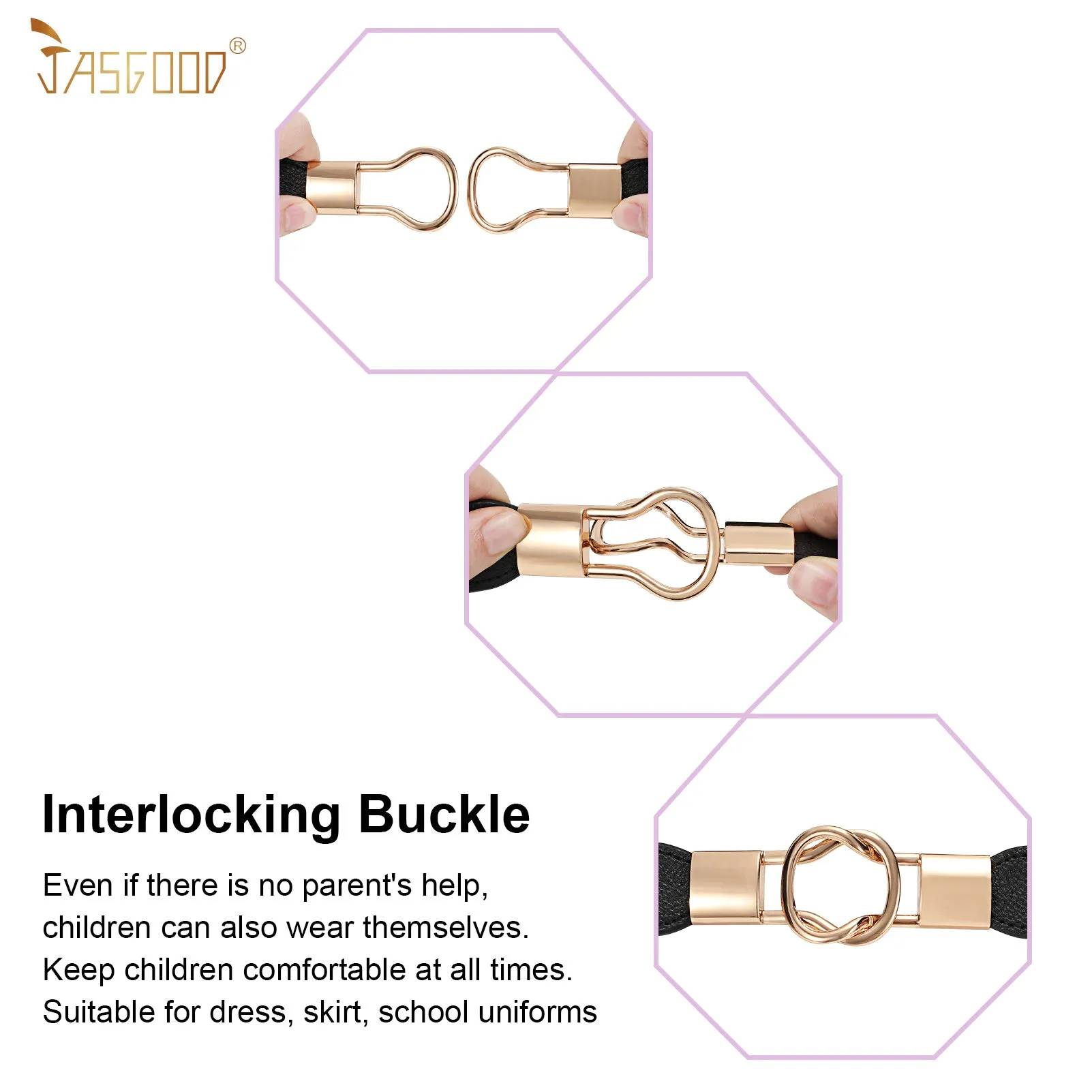 Kids Skinny Elastic Stretch Belts for girls with Easy Buckle Toddler School Uniform Dress Belts by JASGOOD