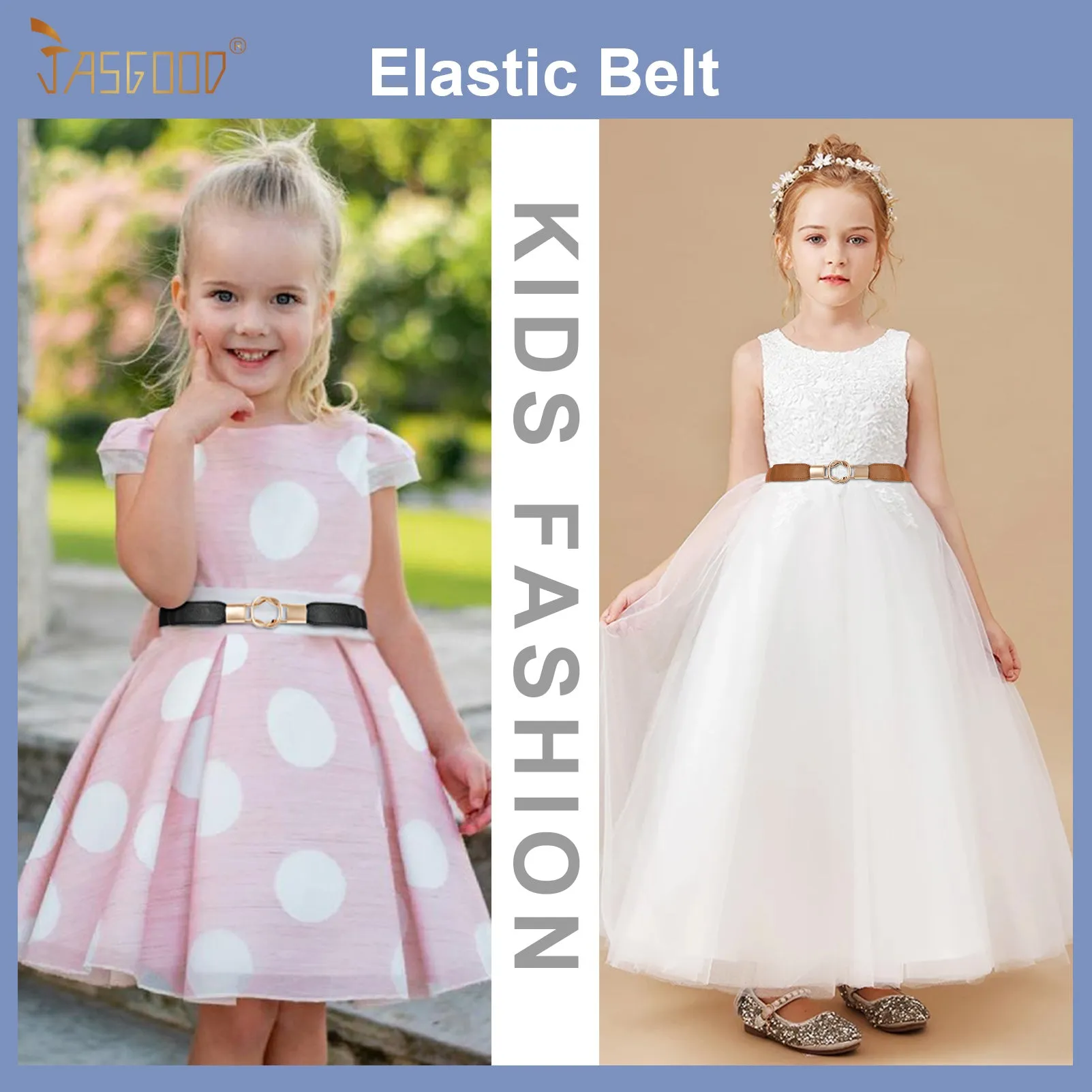 Kids Skinny Elastic Stretch Belts for girls with Easy Buckle Toddler School Uniform Dress Belts by JASGOOD