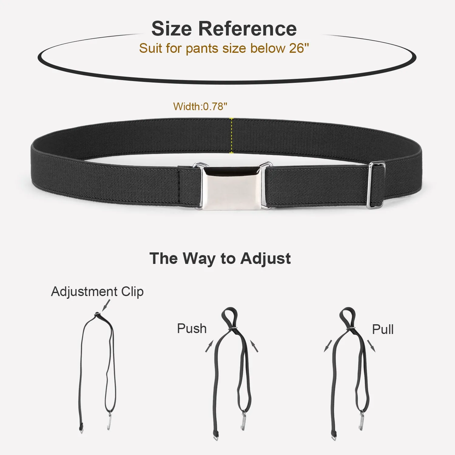 Kids Toddler Belt Made in USA Elastic Adjustable Stretch Boys Belts With Silver Square Buckle