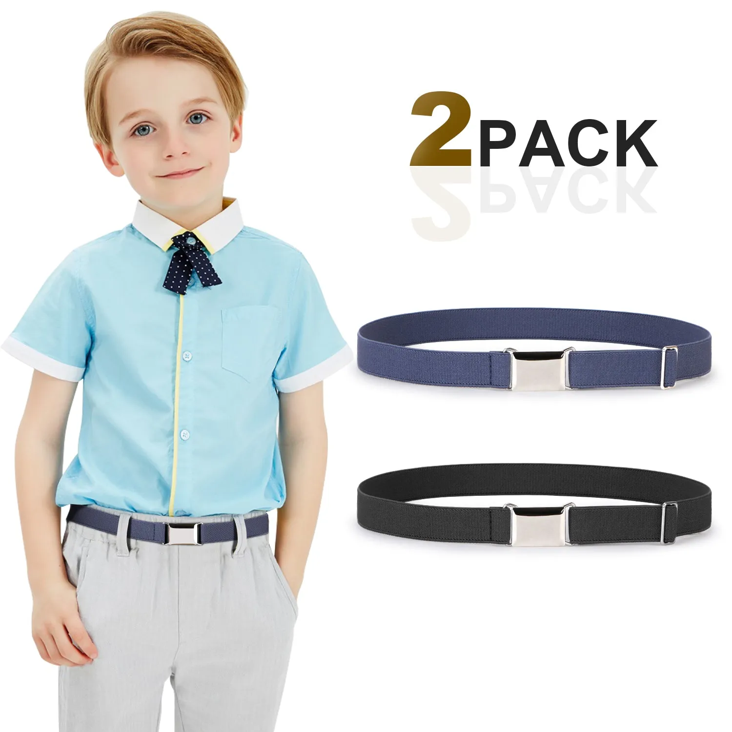 Kids Toddler Belt Made in USA Elastic Adjustable Stretch Boys Belts With Silver Square Buckle
