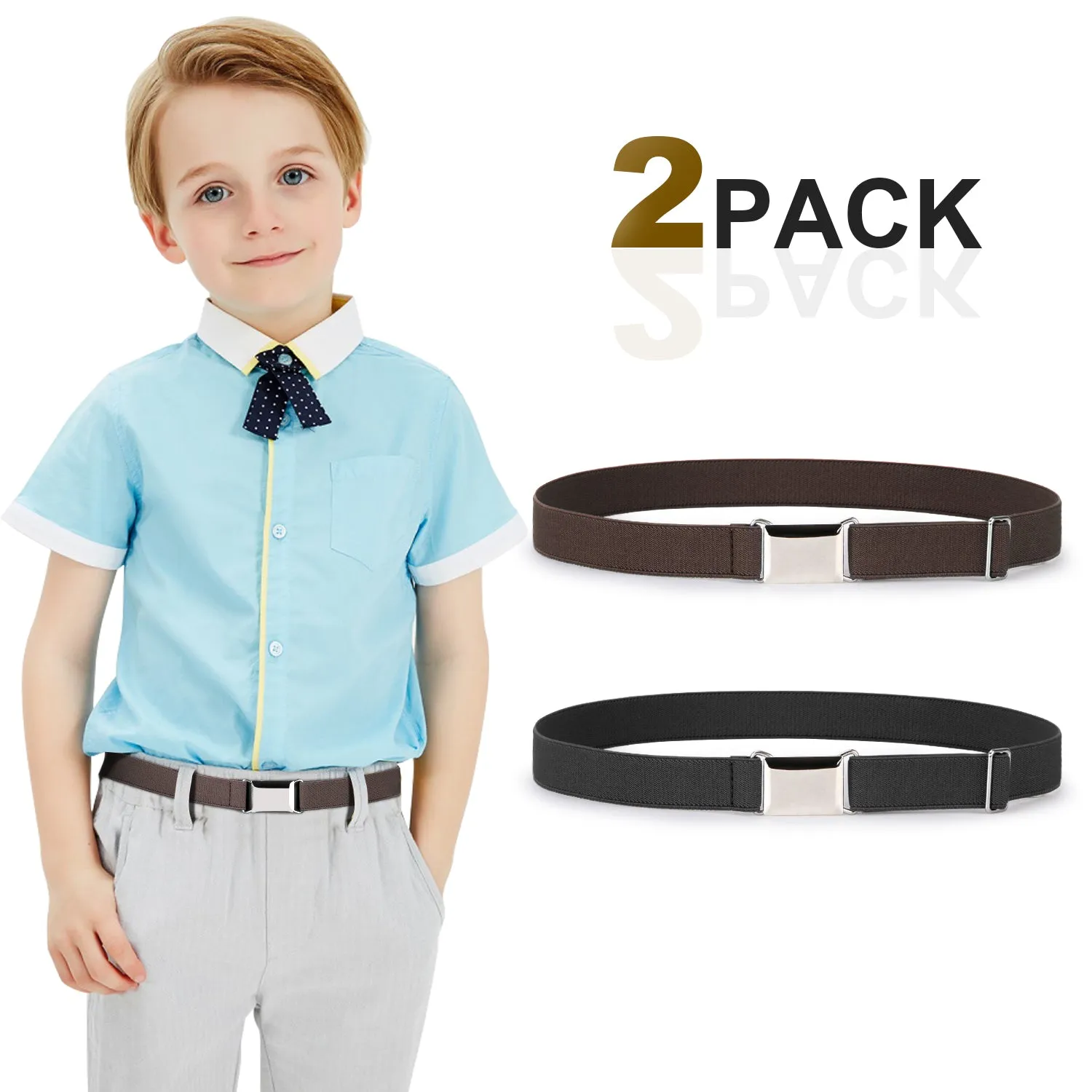 Kids Toddler Belt Made in USA Elastic Adjustable Stretch Boys Belts With Silver Square Buckle