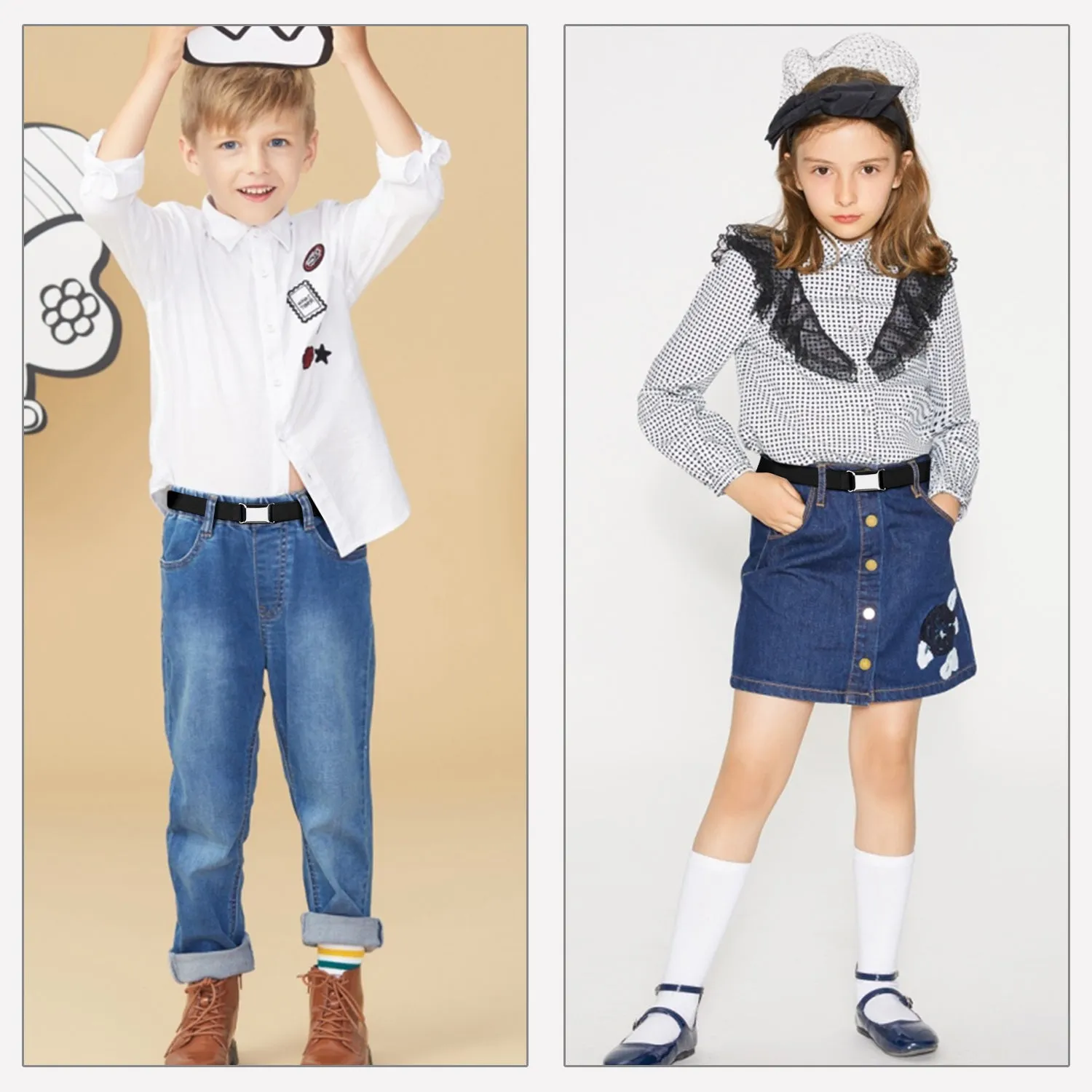 Kids Toddler Belt Made in USA Elastic Adjustable Stretch Boys Belts With Silver Square Buckle