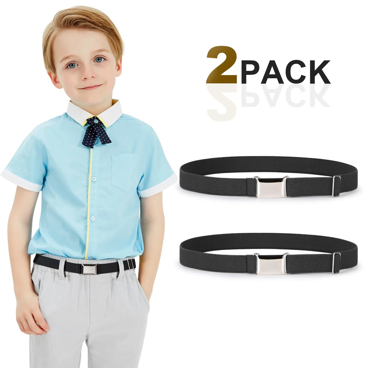 Kids Toddler Belt Made in USA Elastic Adjustable Stretch Boys Belts With Silver Square Buckle
