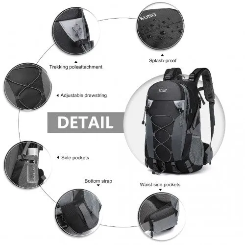 Kono Multi Functional Outdoor Hiking Backpack With Rain Cover - Black