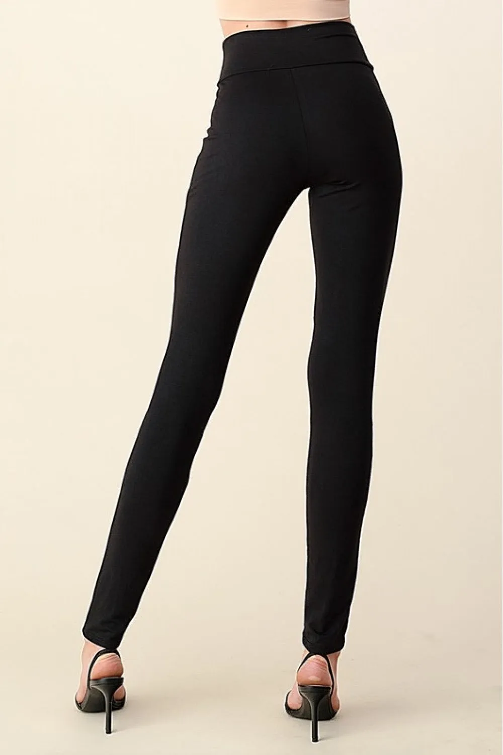 Lace detail opening black leggings