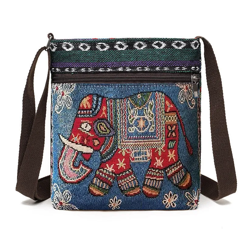 Ladies Cute Animal Embroidered Canvas Crossbody Bags