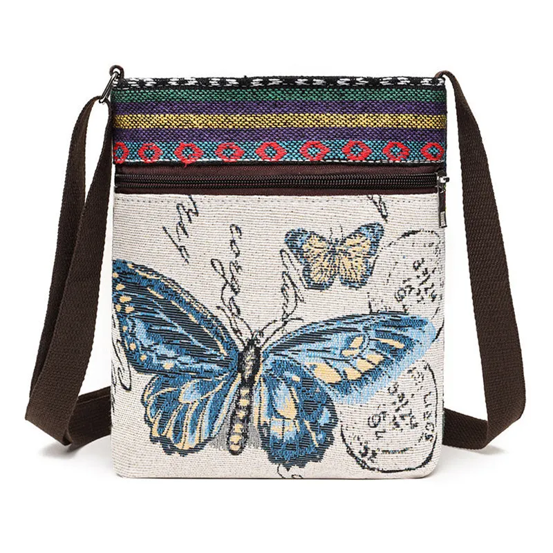 Ladies Cute Animal Embroidered Canvas Crossbody Bags