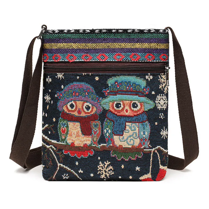 Ladies Cute Animal Embroidered Canvas Crossbody Bags