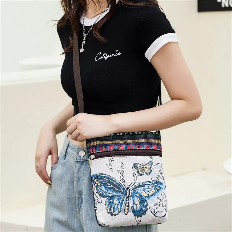 Ladies Cute Animal Embroidered Canvas Crossbody Bags