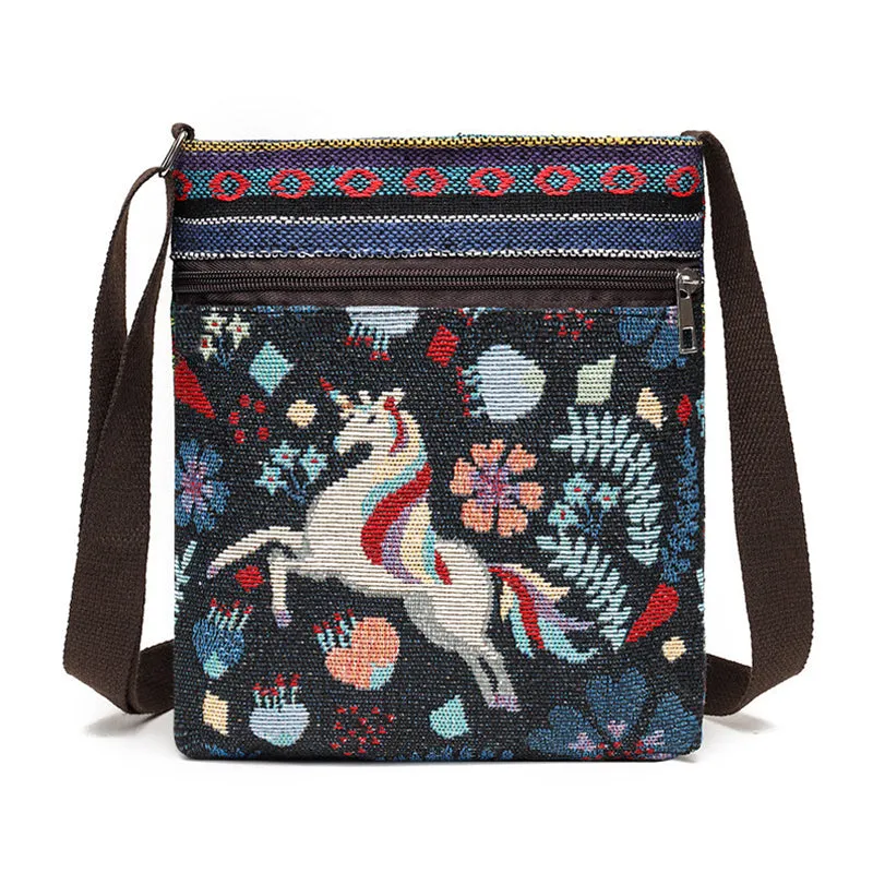Ladies Cute Animal Embroidered Canvas Crossbody Bags