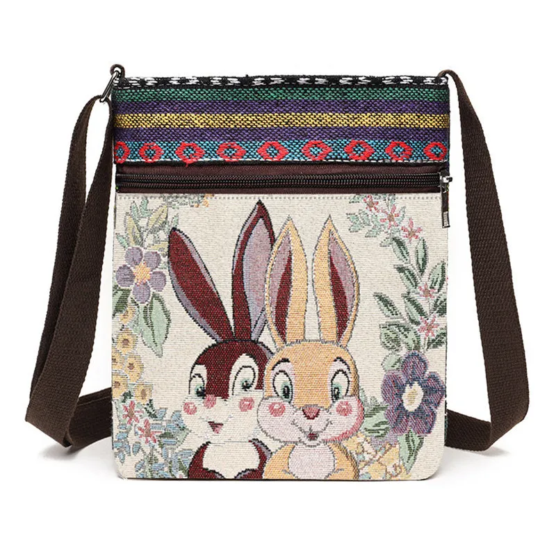 Ladies Cute Animal Embroidered Canvas Crossbody Bags