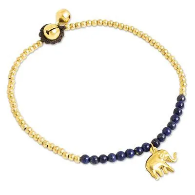 Lapis Lazuli Elephant Charm Beaded Brass Anklet
