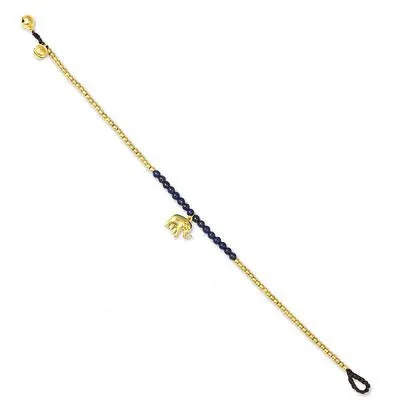 Lapis Lazuli Elephant Charm Beaded Brass Anklet