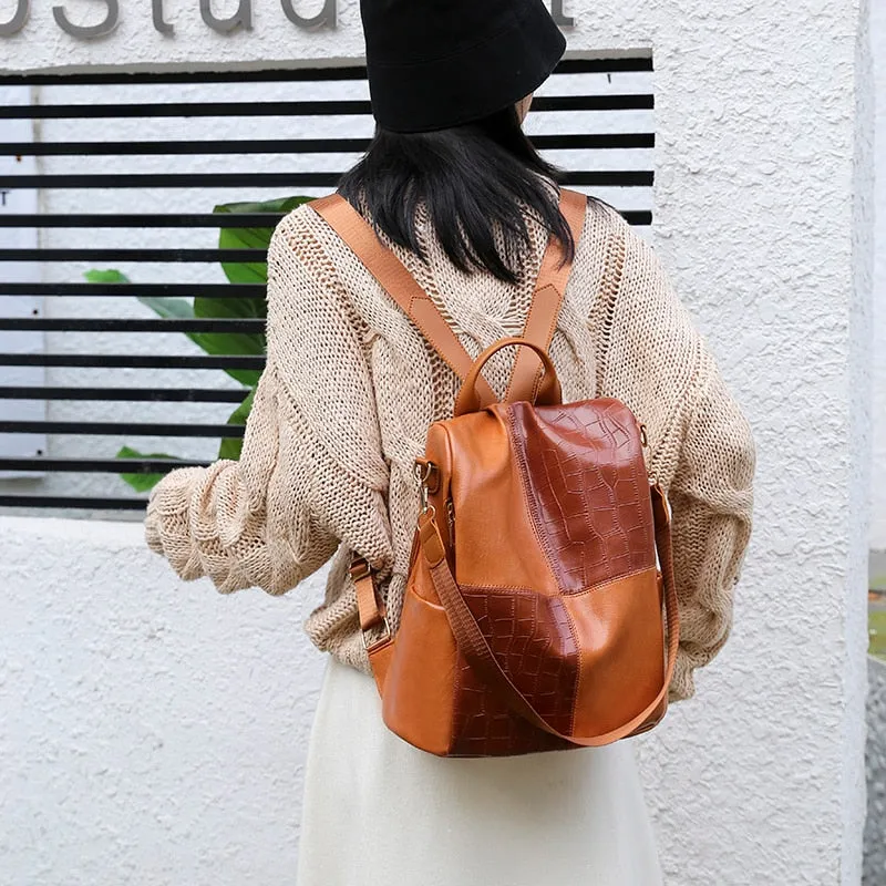 Large Capacity Fashion Leather Backpack with Anti-Theft Features