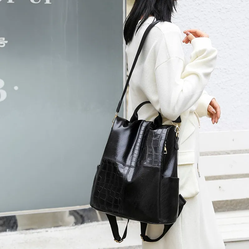 Large Capacity Fashion Leather Backpack with Anti-Theft Features