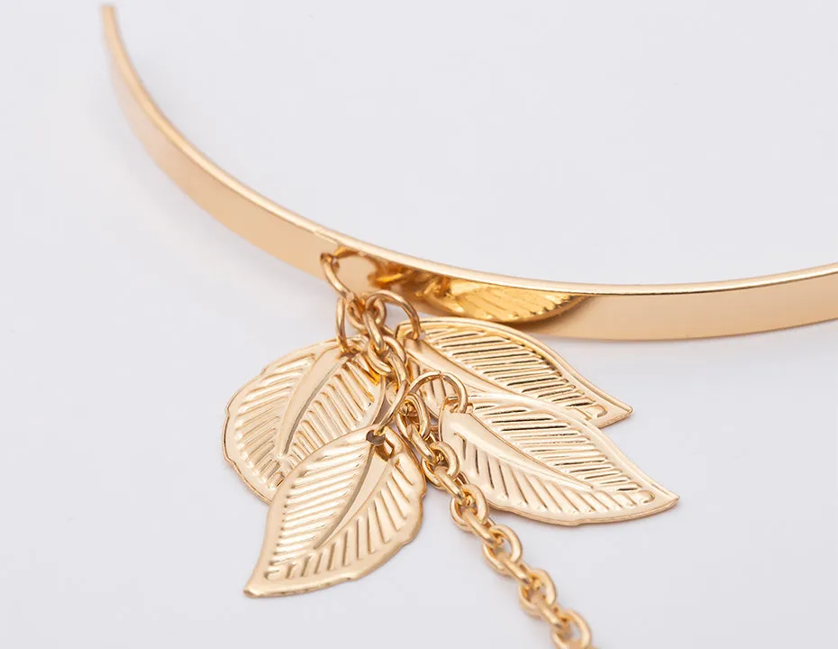 Leaf and Chain Arm Cuff Fashion Exotic Bangle Bracelet, Prom Party Boho Bridal Vacation Arm Wrap Bracelet Jewelry