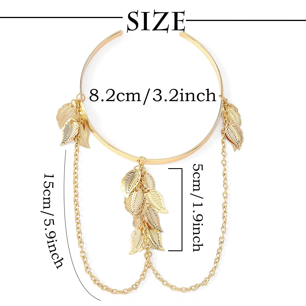 Leaf and Chain Arm Cuff Fashion Exotic Bangle Bracelet, Prom Party Boho Bridal Vacation Arm Wrap Bracelet Jewelry