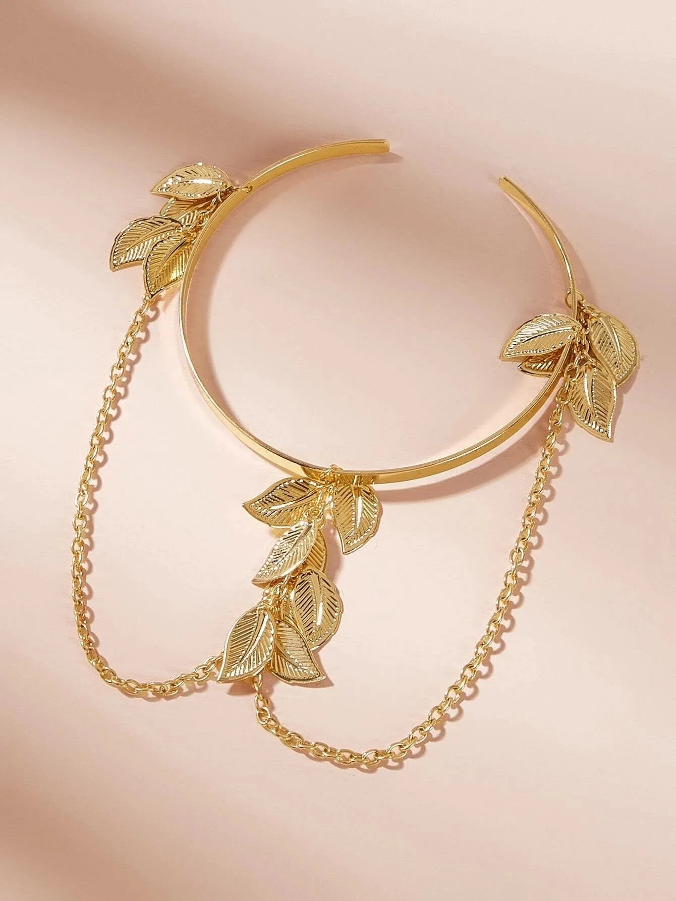 Leaf and Chain Arm Cuff Fashion Exotic Bangle Bracelet, Prom Party Boho Bridal Vacation Arm Wrap Bracelet Jewelry