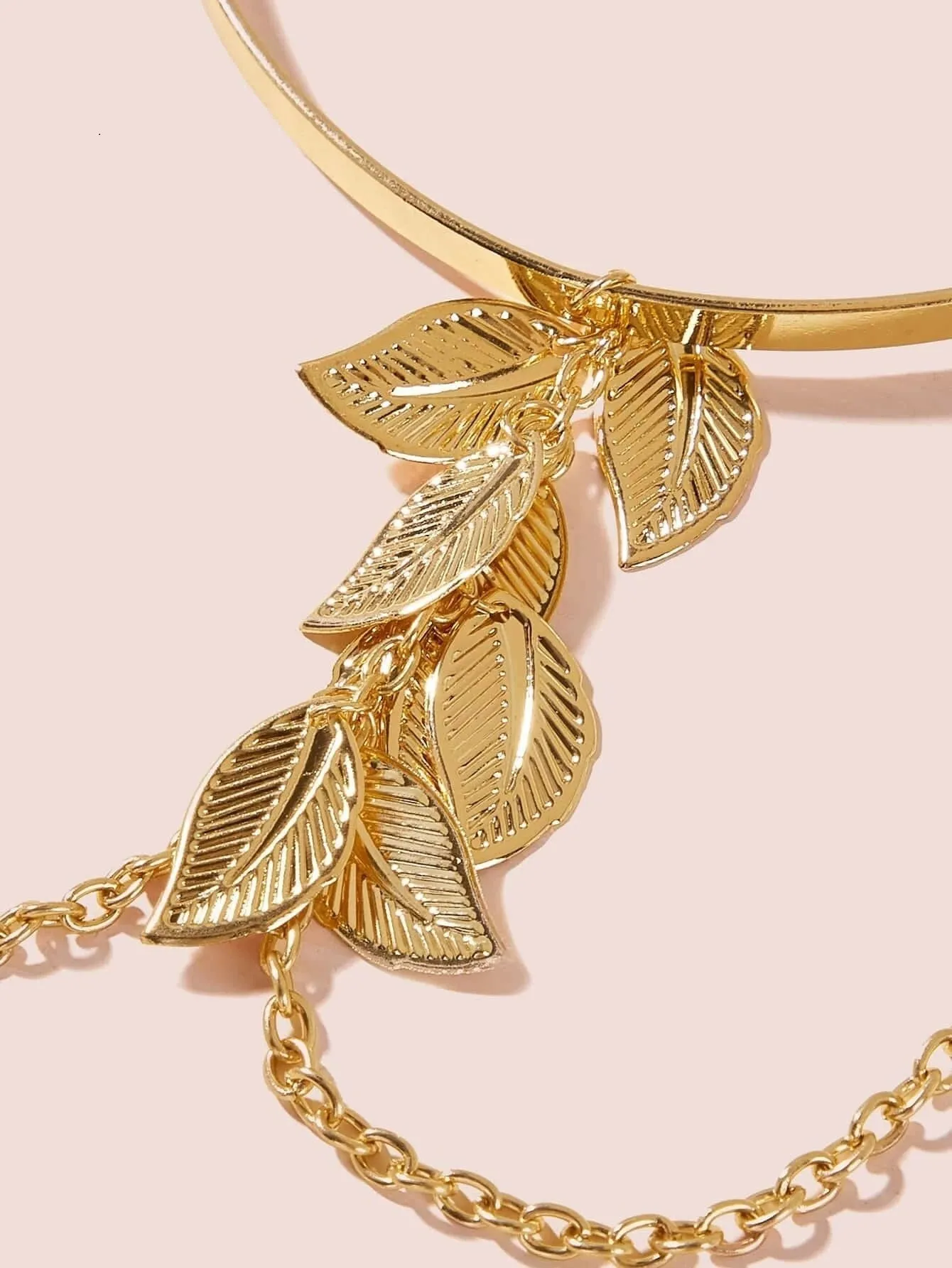 Leaf and Chain Arm Cuff Fashion Exotic Bangle Bracelet, Prom Party Boho Bridal Vacation Arm Wrap Bracelet Jewelry