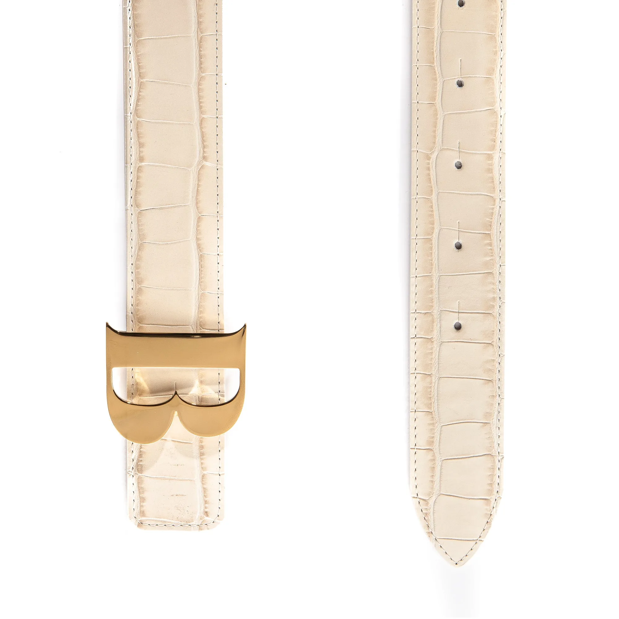 Leather Belt in Latte Croc